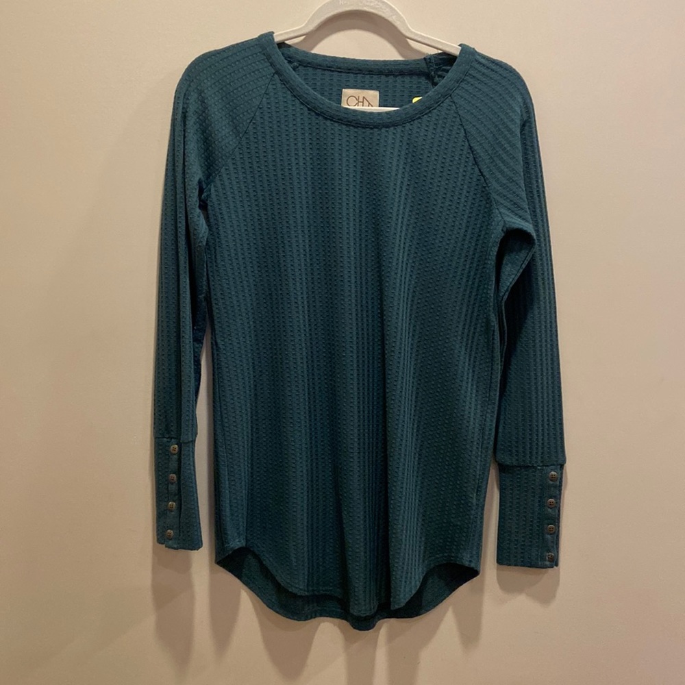 Small Turquoise Waffle Knit Long Sleeve